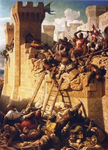 Dipinto raffigurante l'assedio del 1291 della città di Accon - ("Akkon" secondo alcune cronache contemporanee)